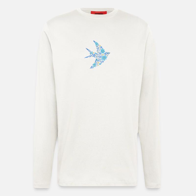 Nordisch Floral - Hellblauer Vogel - Langarmshirt - made by SPREAD  - OFF WHITE