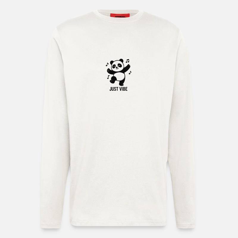 Panda effrayant avec un design musical - Manches longues bio décontracté fabriqué en UE - OFF WHITE