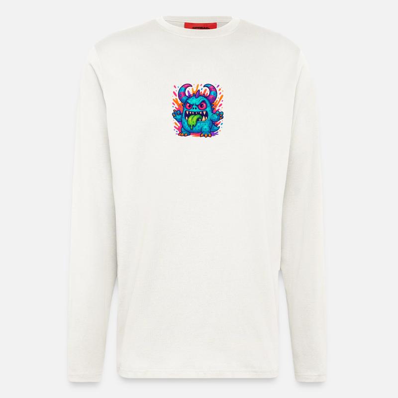 Bunter Grummel-Drache mit Zunge - Langarmshirt - made by SPREAD  - OFF WHITE