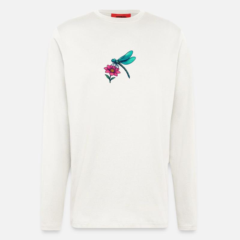 Libelle auf der Blume  - Langarmshirt - made by SPREAD  - OFF WHITE