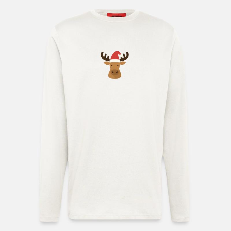 Witziger Elch mit Weihnachtsmütze - Langarmshirt - made by SPREAD  - OFF WHITE
