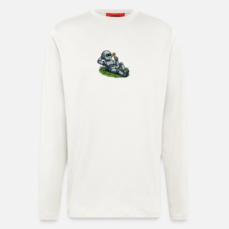 Robot with flower on a lawn - Longsleeve - made by SPREAD  - OFF WHITE