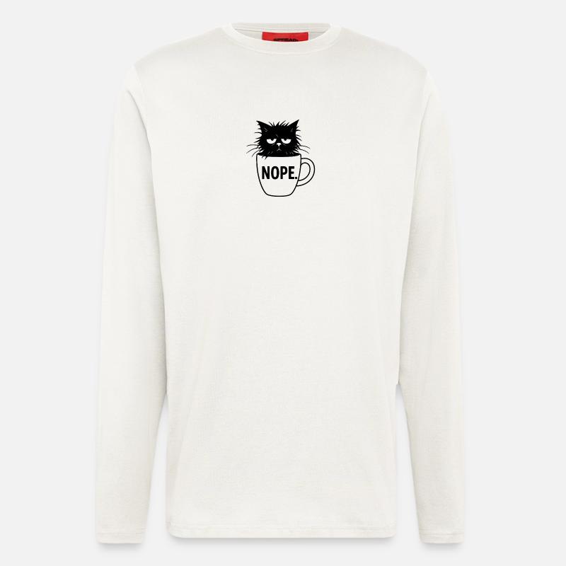 Nope Katze Kaffee Sarkasmus - Langarmshirt - made by SPREAD  - OFF WHITE