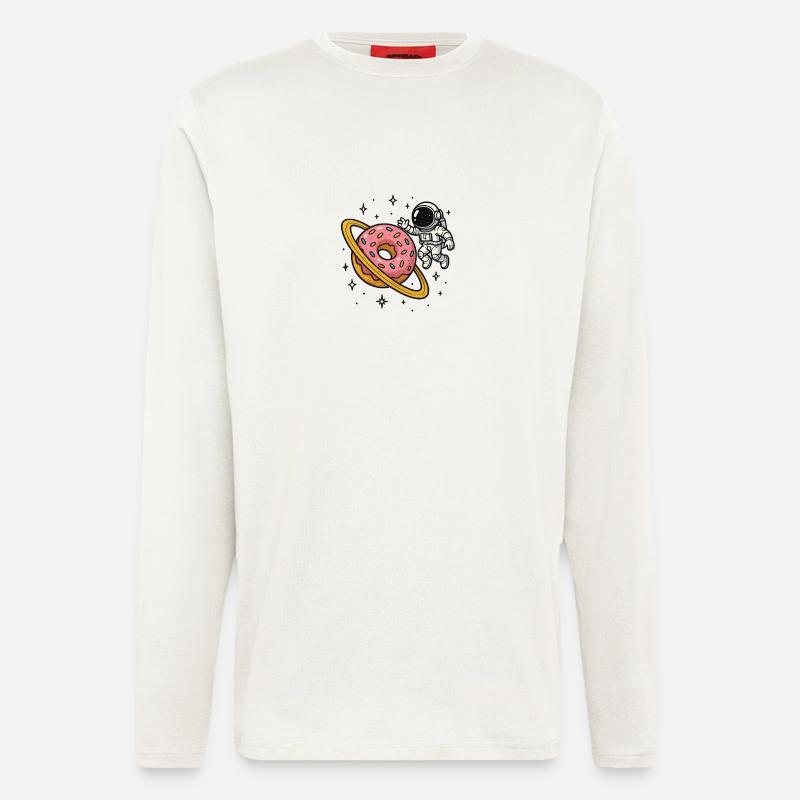 Astronaute de l’espace avec Donut Planet - Manches longues bio décontracté fabriqué en UE - OFF WHITE