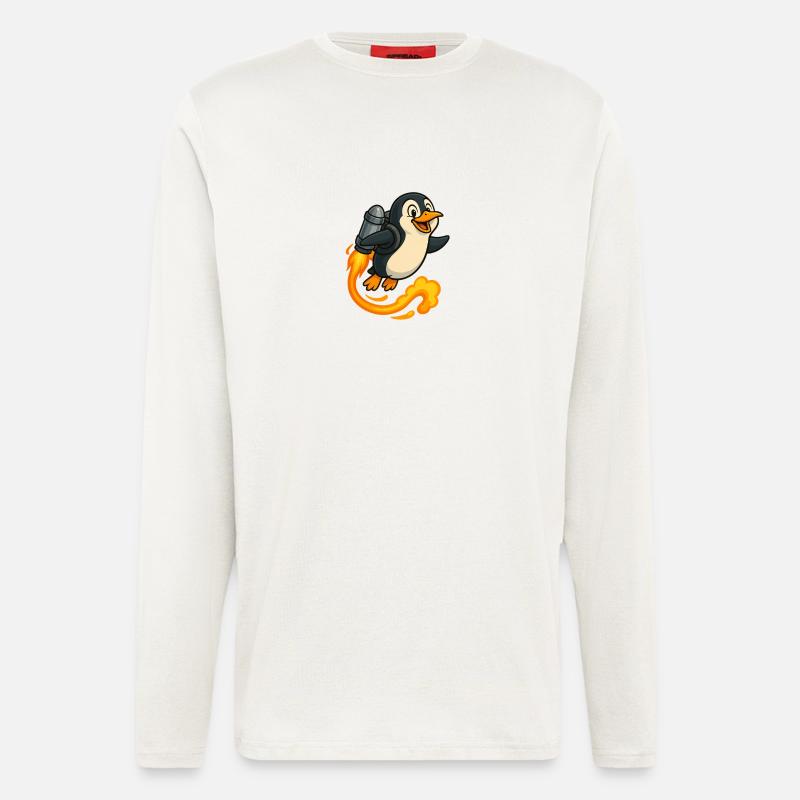 Verspielter Pinguin Raketenflug - Langarmshirt - made by SPREAD  - OFF WHITE
