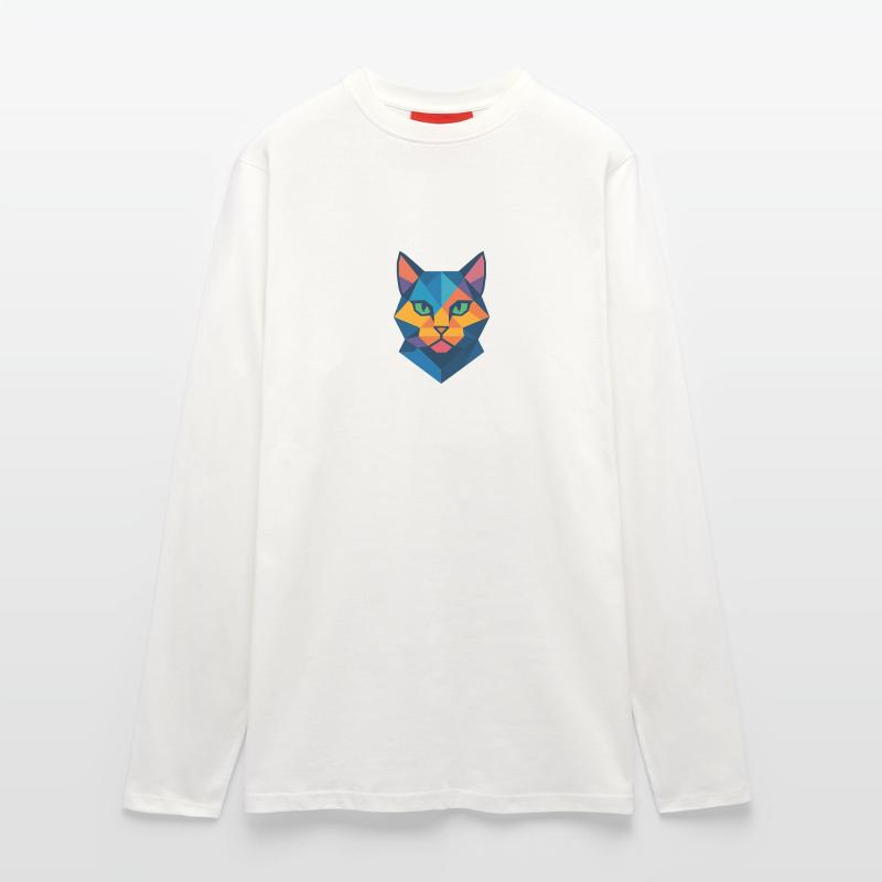 Chat | Tête de chat Impression / Impression / Design Manches longues bio décontracté fabriqué en UE