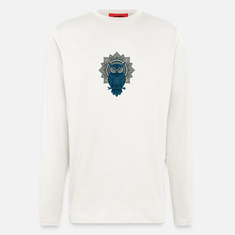 Blauer Eulen Mandala - Langarmshirt - made by SPREAD  - OFF WHITE