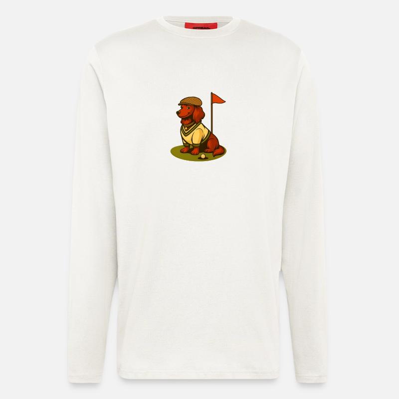 Golf Dackel im Retro-Outfit mit Fahne. - Langarmshirt - made by SPREAD  - OFF WHITE