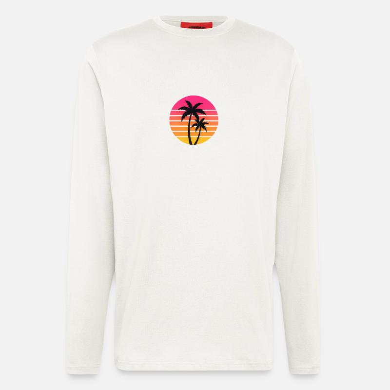 Sonnenuntergang Palmen Silhouette Retro - Langarmshirt - made by SPREAD  - OFF WHITE