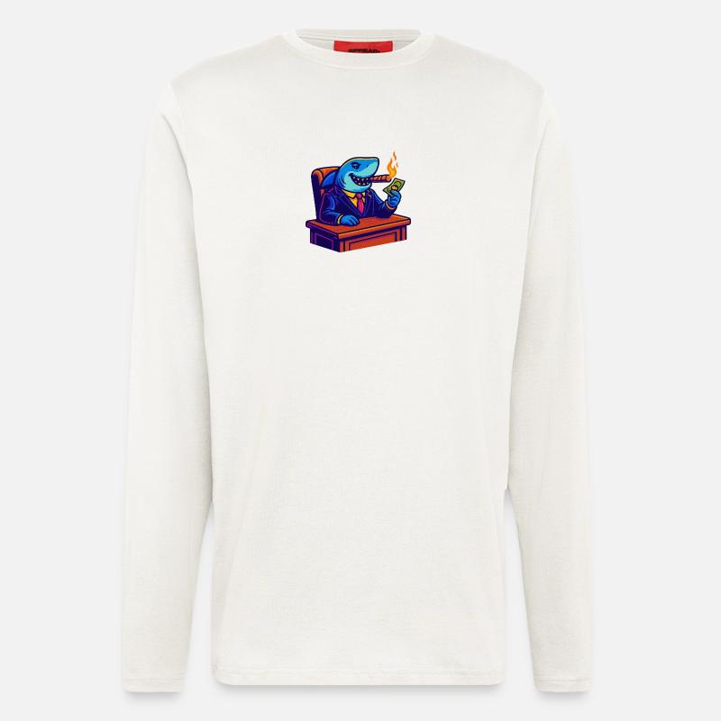 Büroshark mit Geld, Flamme und Zigarre - Langarmshirt - made by SPREAD  - OFF WHITE