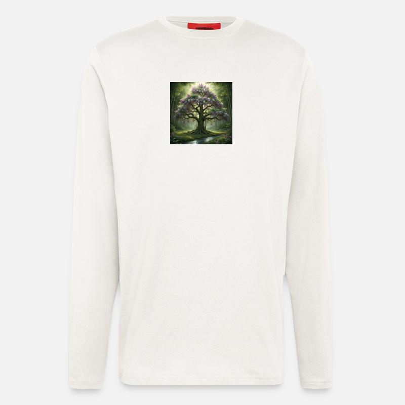 Waldbaum mit Fliederblüten - Langarmshirt - made by SPREAD  - OFF WHITE