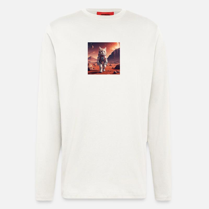 Astronaute chat sur Mars - Manches longues bio décontracté fabriqué en UE - OFF WHITE