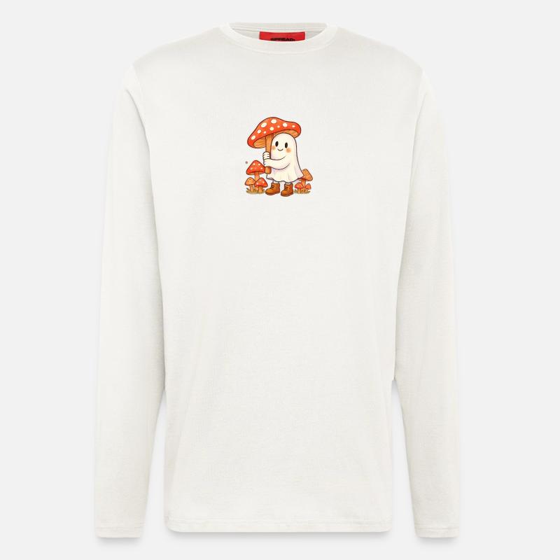 Fantôme avec un parapluie - un champignon - Manches longues bio décontracté fabriqué en UE - OFF WHITE