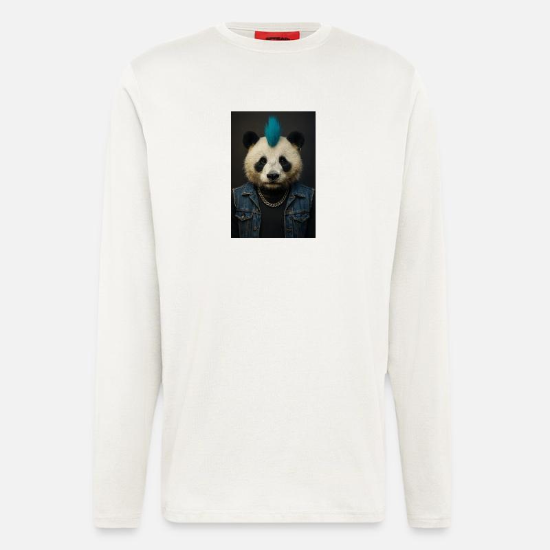 Panda Punk mit Blauem Irokesen - Langarmshirt - made by SPREAD  - OFF WHITE