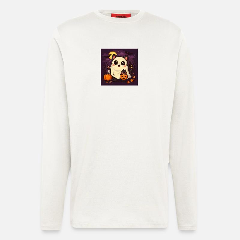 Cuddly Halloween Ghost Cat - Longsleeve - made by SPREAD  - OFF WHITE