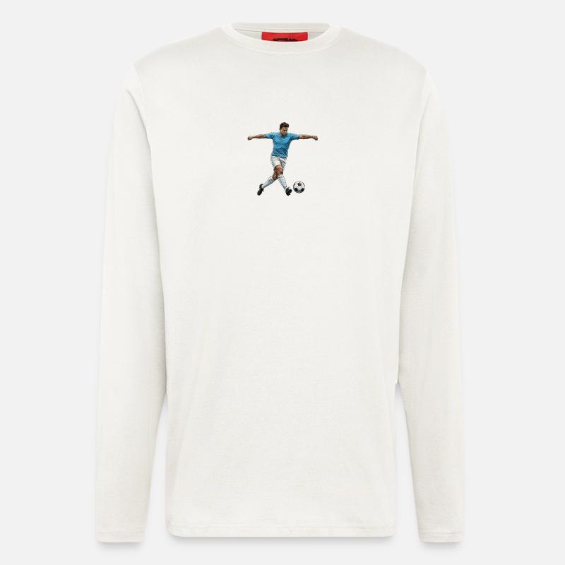 fussballspieler-blau-trikot-torschuss-comic-sti - Langarmshirt - made by SPREAD  - OFF WHITE
