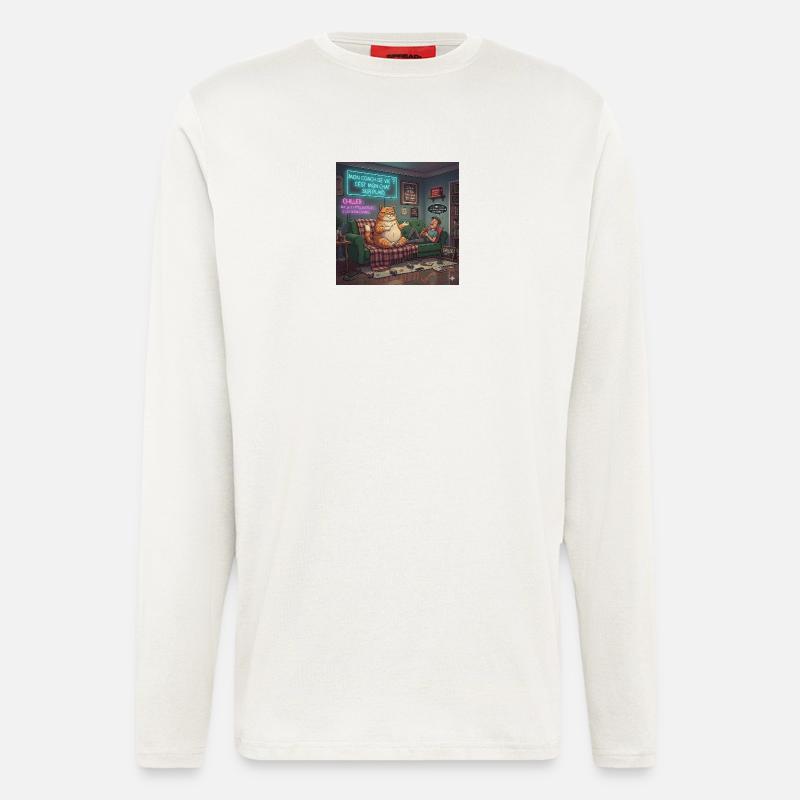 Chill Katze Auf Neon Plaid - Langarmshirt - made by SPREAD  - OFF WHITE