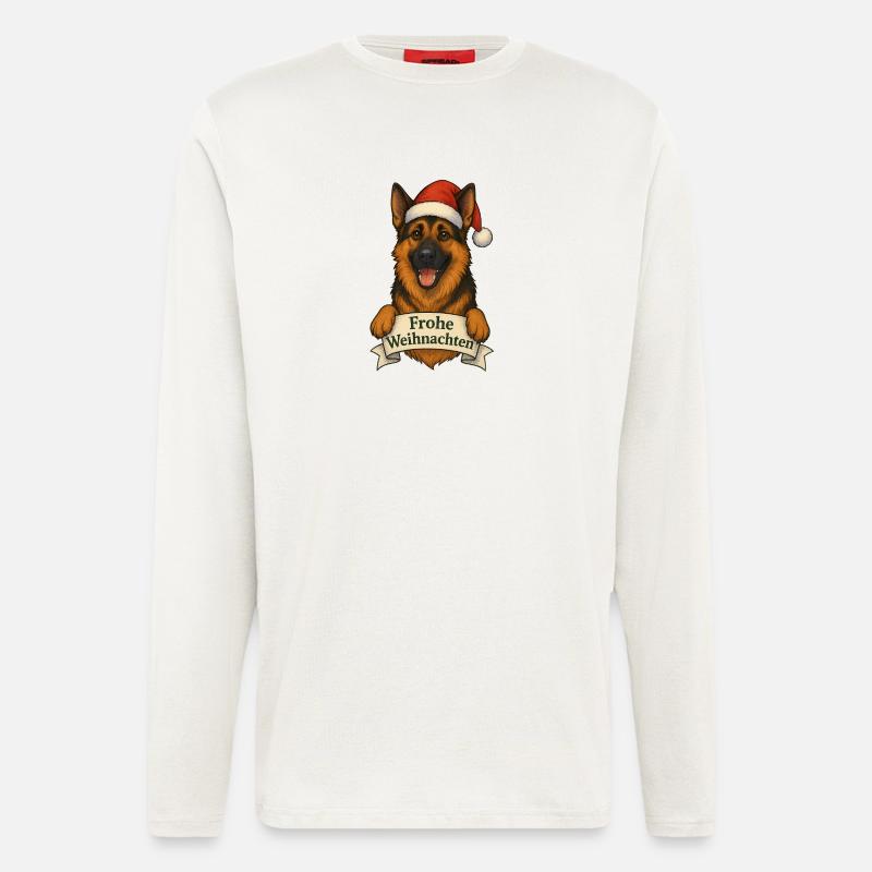 Weihnachtshund mit Santa Hut - Langarmshirt - made by SPREAD  - OFF WHITE