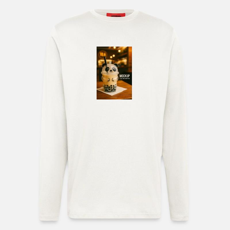 Panda Bubble Tea Cup Illustration - Longsleeve - made by SPREAD  - OFF WHITE
