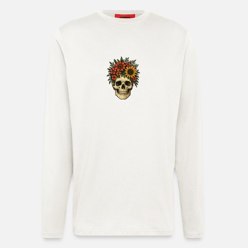 Floraler Schädel - Langarmshirt - made by SPREAD  - OFF WHITE