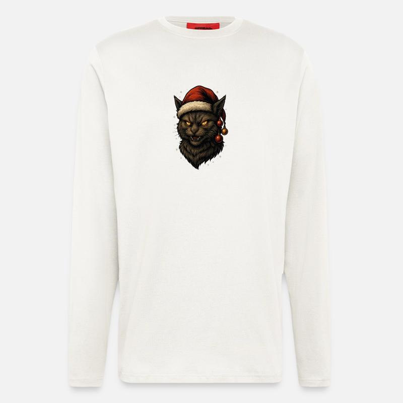 Schwarzer Weihnachtskater - Langarmshirt - made by SPREAD  - OFF WHITE