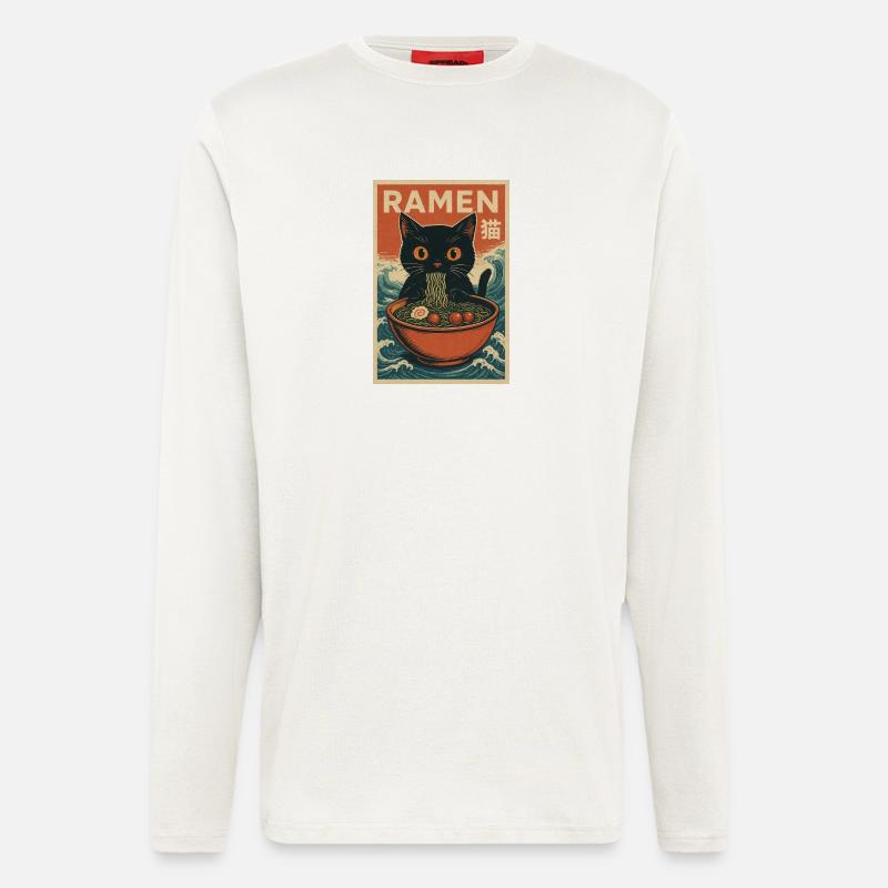 Ramen Katze Retro Poster - Langarmshirt - made by SPREAD  - OFF WHITE