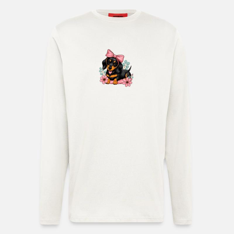 Dackel mit Pinker Schleife und Blumen - Langarmshirt - made by SPREAD  - OFF WHITE