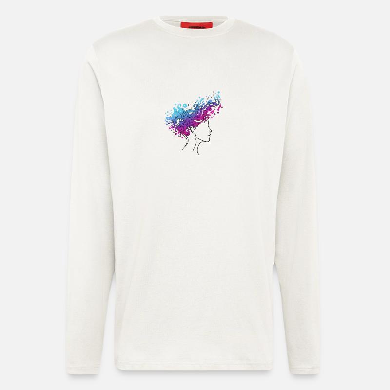 Kosmischer Gedankenfluss – Abstraktes Kopfdesign - Langarmshirt - made by SPREAD  - OFF WHITE