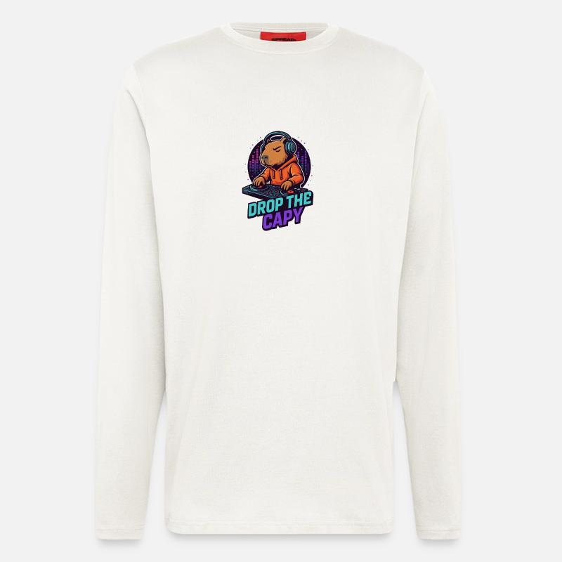 DJ Capy – Drop the Capy 🎧🔥 - Manches longues bio décontracté fabriqué en UE - OFF WHITE