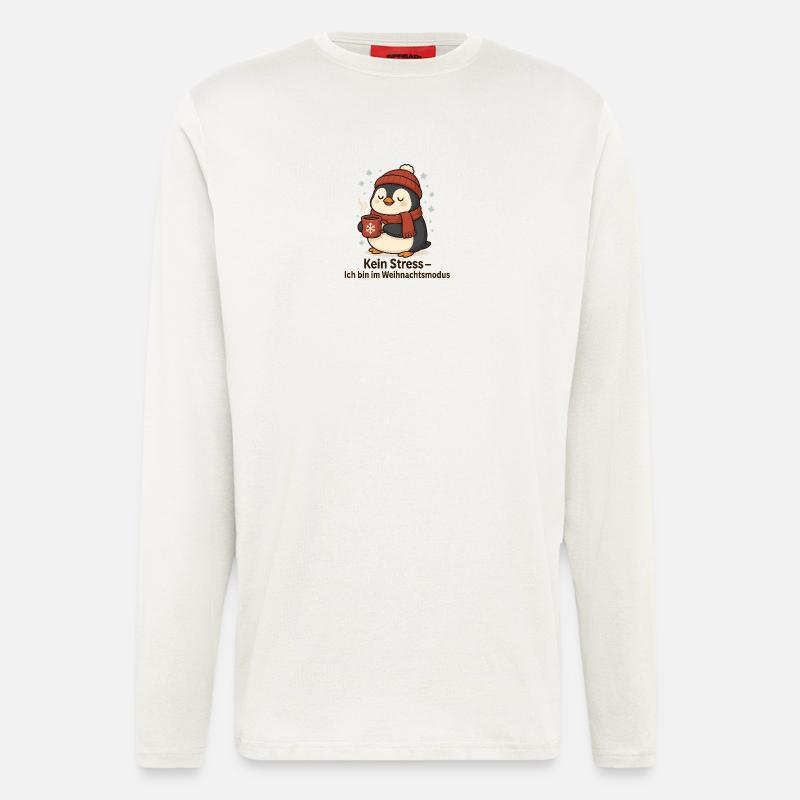 Weihnachtsmodus Pinguin mit Becher - Langarmshirt - made by SPREAD  - OFF WHITE