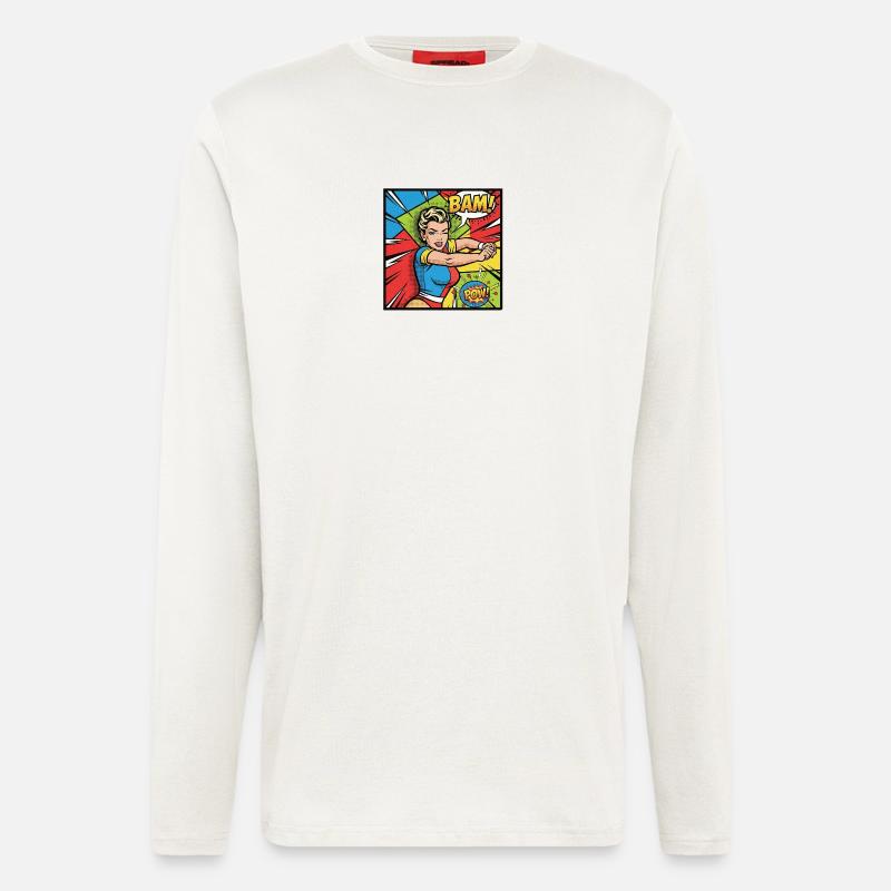 Pop Art Superheldin Kraftvoll - Langarmshirt - made by SPREAD  - OFF WHITE