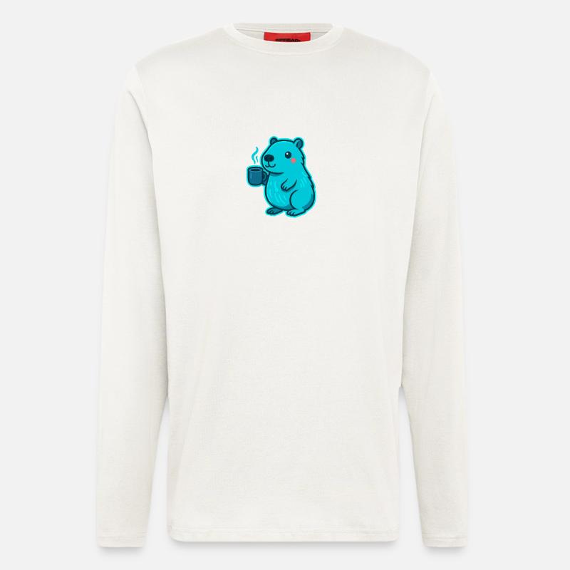 Blue Capybara with Coffee - Longsleeve - made by SPREAD  - OFF WHITE