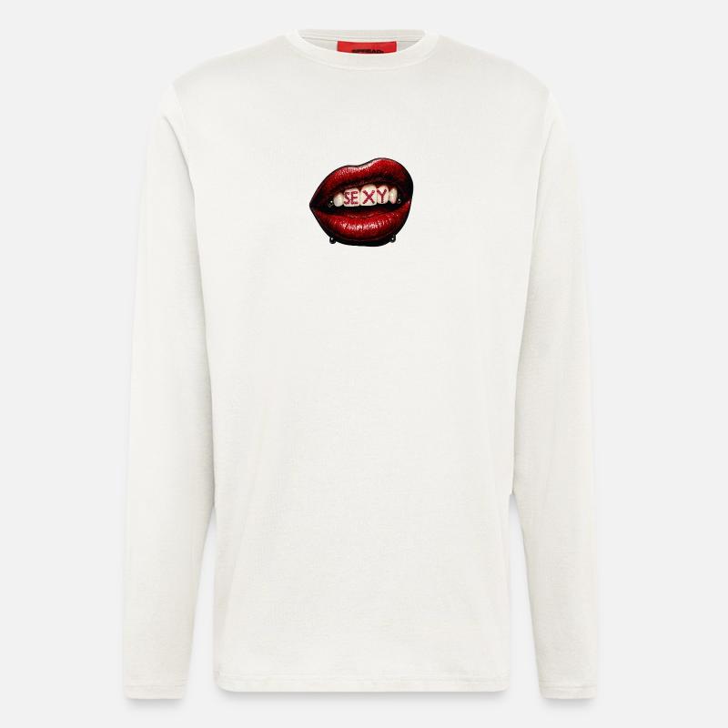 Lippen mit Perlenbuchstaben - Langarmshirt - made by SPREAD  - OFF WHITE
