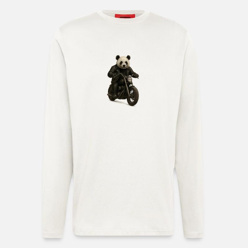 Leather Panda Biker on Motorcycle - Longsleeve - made by SPREAD  - OFF WHITE