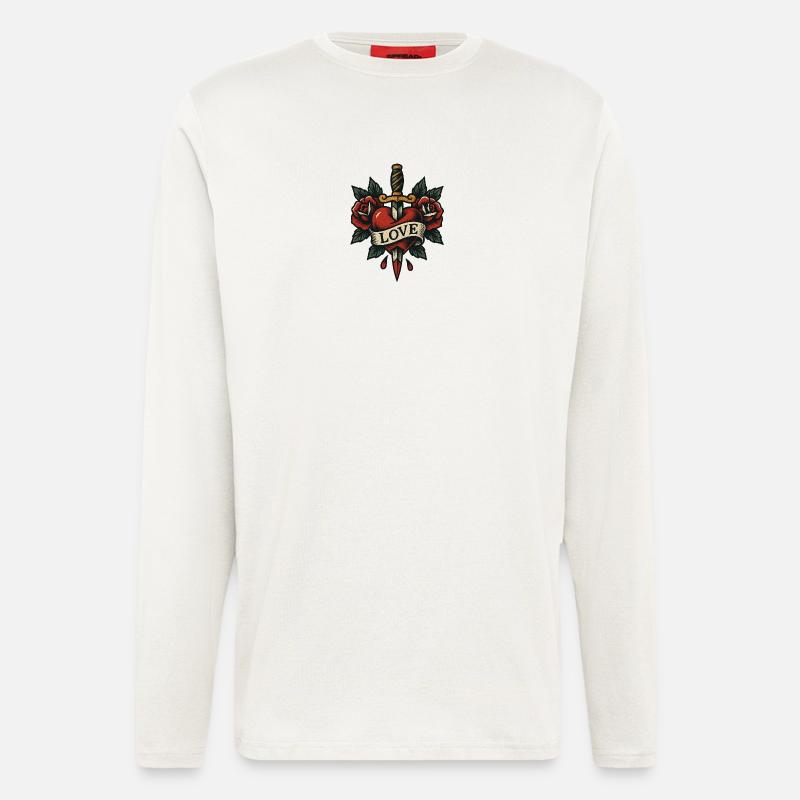 Herz Dolch Tattoo mit Rosen - Langarmshirt - made by SPREAD  - OFF WHITE
