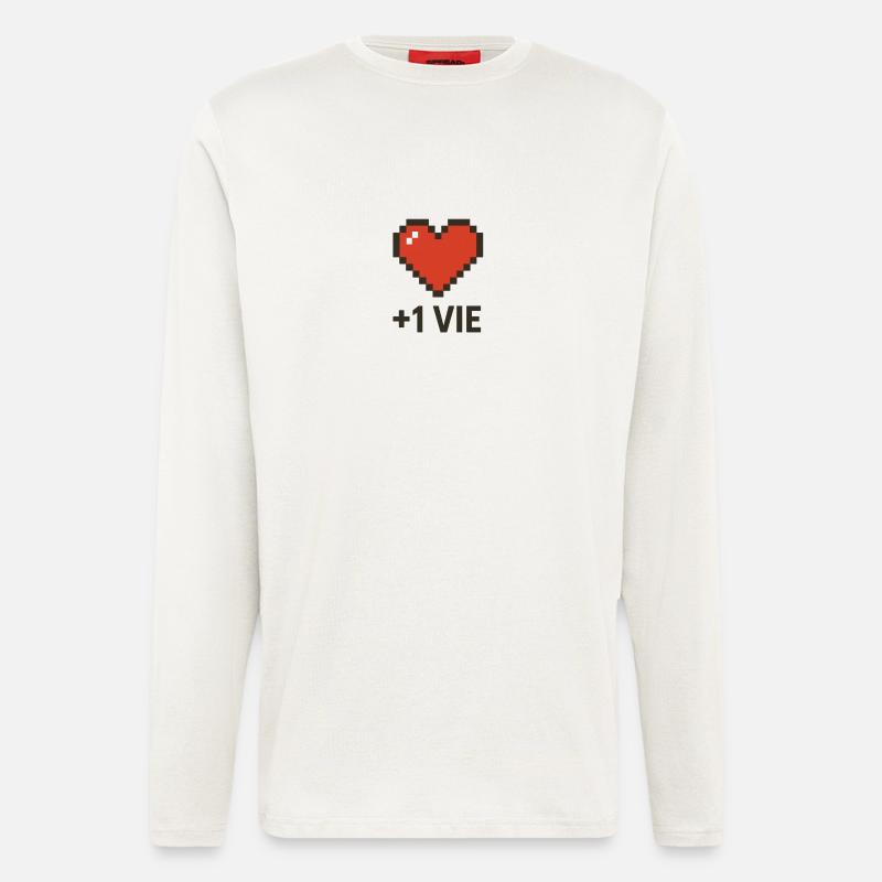 Pixel Heart +1 Retro Life - Langarmshirt - made by SPREAD  - OFF WHITE
