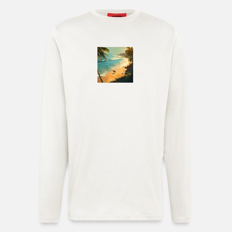 Sonnenstrand Surfer am Palmenstrand - Langarmshirt - made by SPREAD  - OFF WHITE