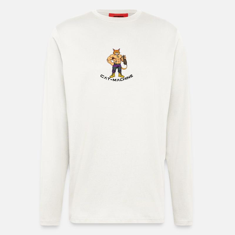 Katzenmuskelheld mit Maus - Langarmshirt - made by SPREAD  - OFF WHITE