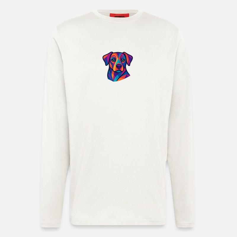 Farbenfrohes geometrisches Hundeporträt - Langarmshirt - made by SPREAD  - OFF WHITE