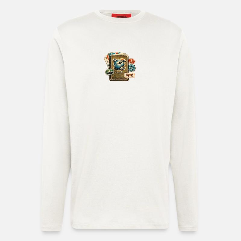 Retro Reiseglobus Stickerkollektion - Langarmshirt - made by SPREAD  - OFF WHITE