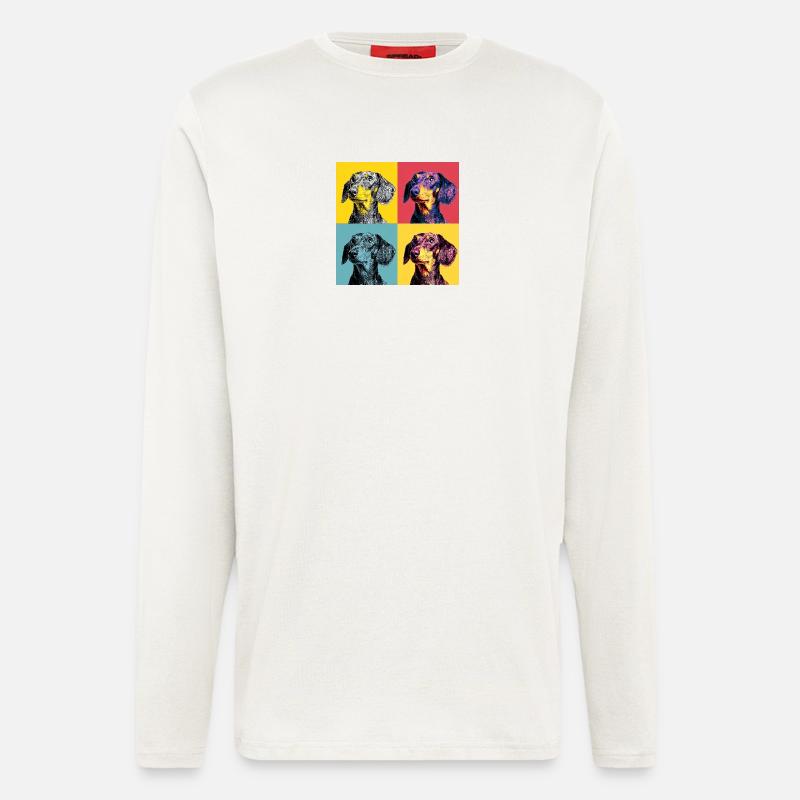 Quad Pop Art Teckel - Manches longues bio décontracté fabriqué en UE - OFF WHITE