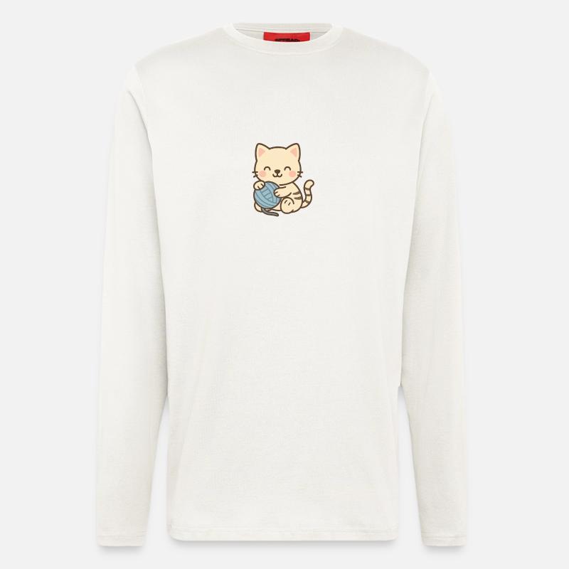 Süßes Kätzchen mit blauem Knäuel - Langarmshirt - made by SPREAD  - OFF WHITE