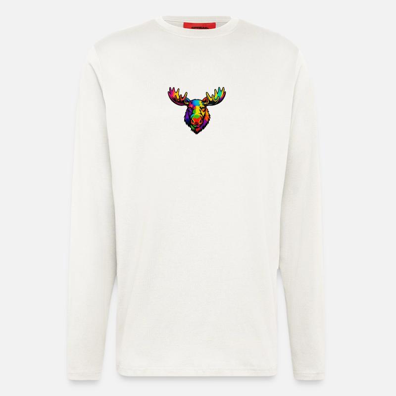 Der Kopf des Regenbogenelchs - Langarmshirt - made by SPREAD  - OFF WHITE