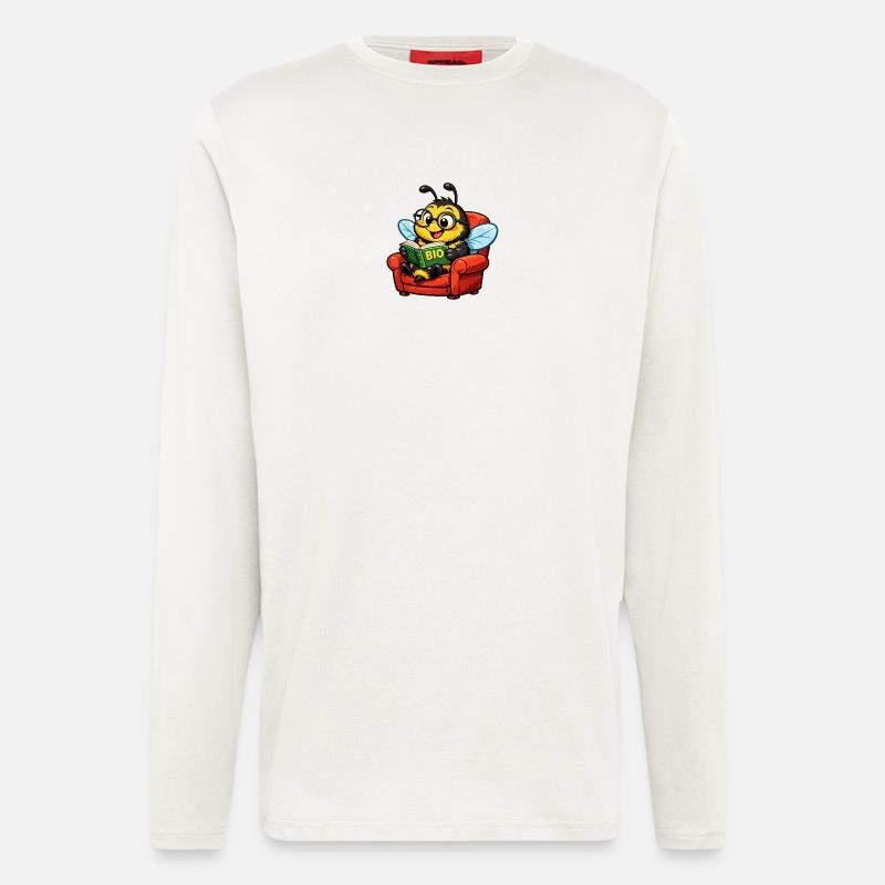 Biene liest ein Buch über Bio - Langarmshirt - made by SPREAD  - OFF WHITE