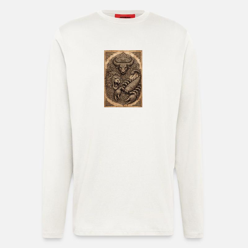 Tiermandala: Löwe Bison Schlange - Langarmshirt - made by SPREAD  - OFF WHITE