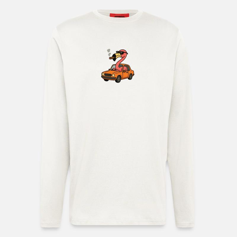 Flamingo in an Orange Car - Longsleeve - made by SPREAD  - OFF WHITE