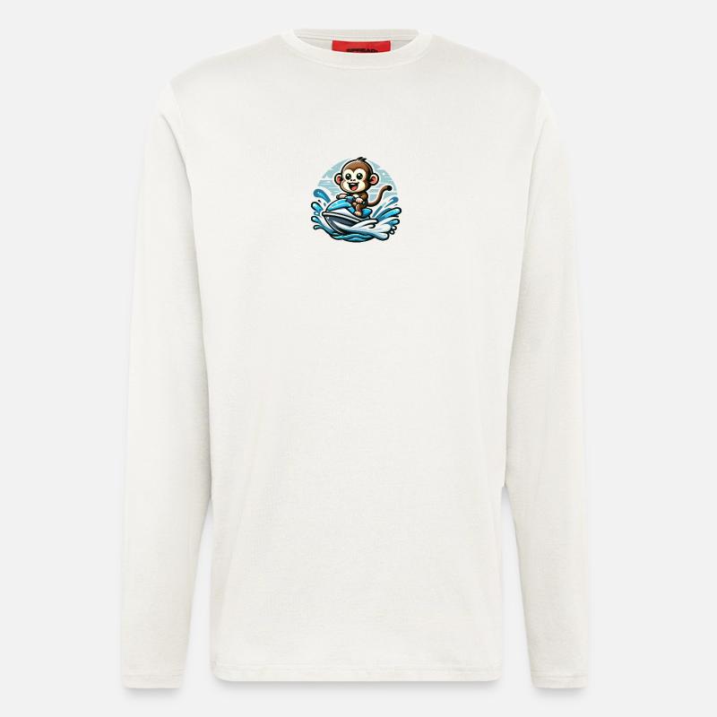 Affe auf Jetski Abenteuer - Langarmshirt - made by SPREAD  - OFF WHITE