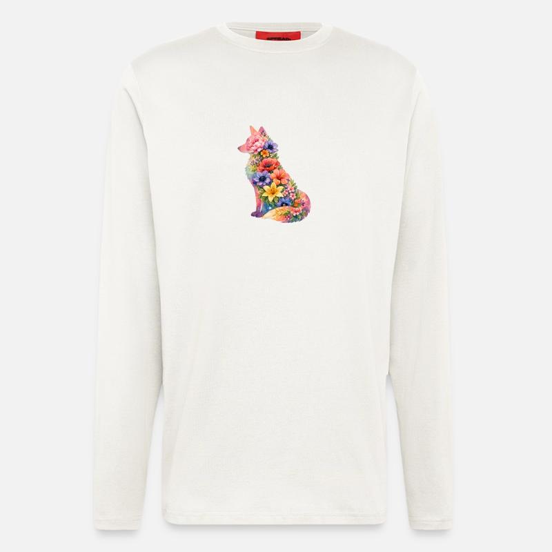 Fuchs Silhouette Blumen - Langarmshirt - made by SPREAD  - OFF WHITE