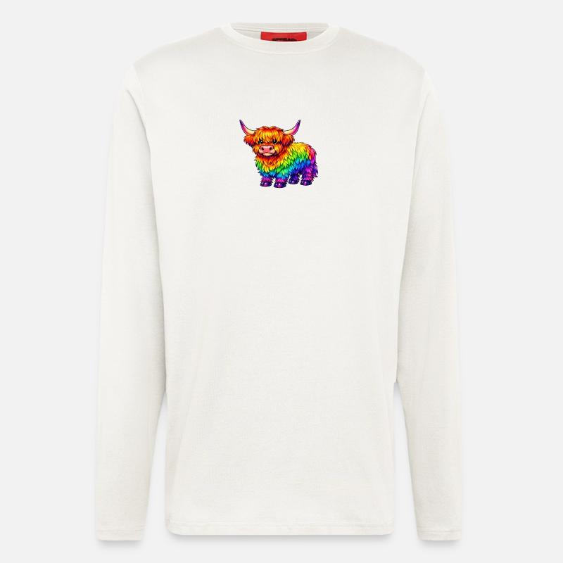 Lebendige Regenbogen-Highland-Kuh - Langarmshirt - made by SPREAD  - OFF WHITE