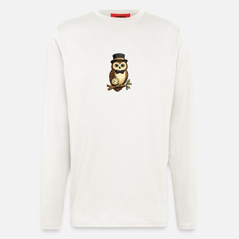 Eulen Gentleman mit Uhr und Hut - Langarmshirt - made by SPREAD  - OFF WHITE
